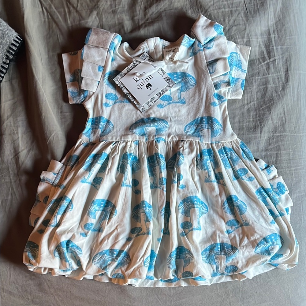 Kate Quinn Blue Mushroom Print Infant Dress